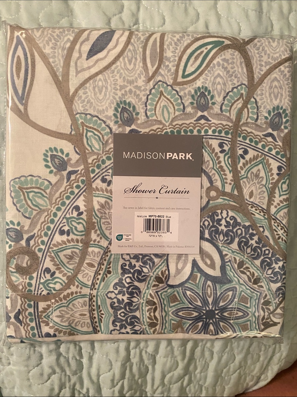Madison Park Blue Teal Gray Paisley Shower Curtain